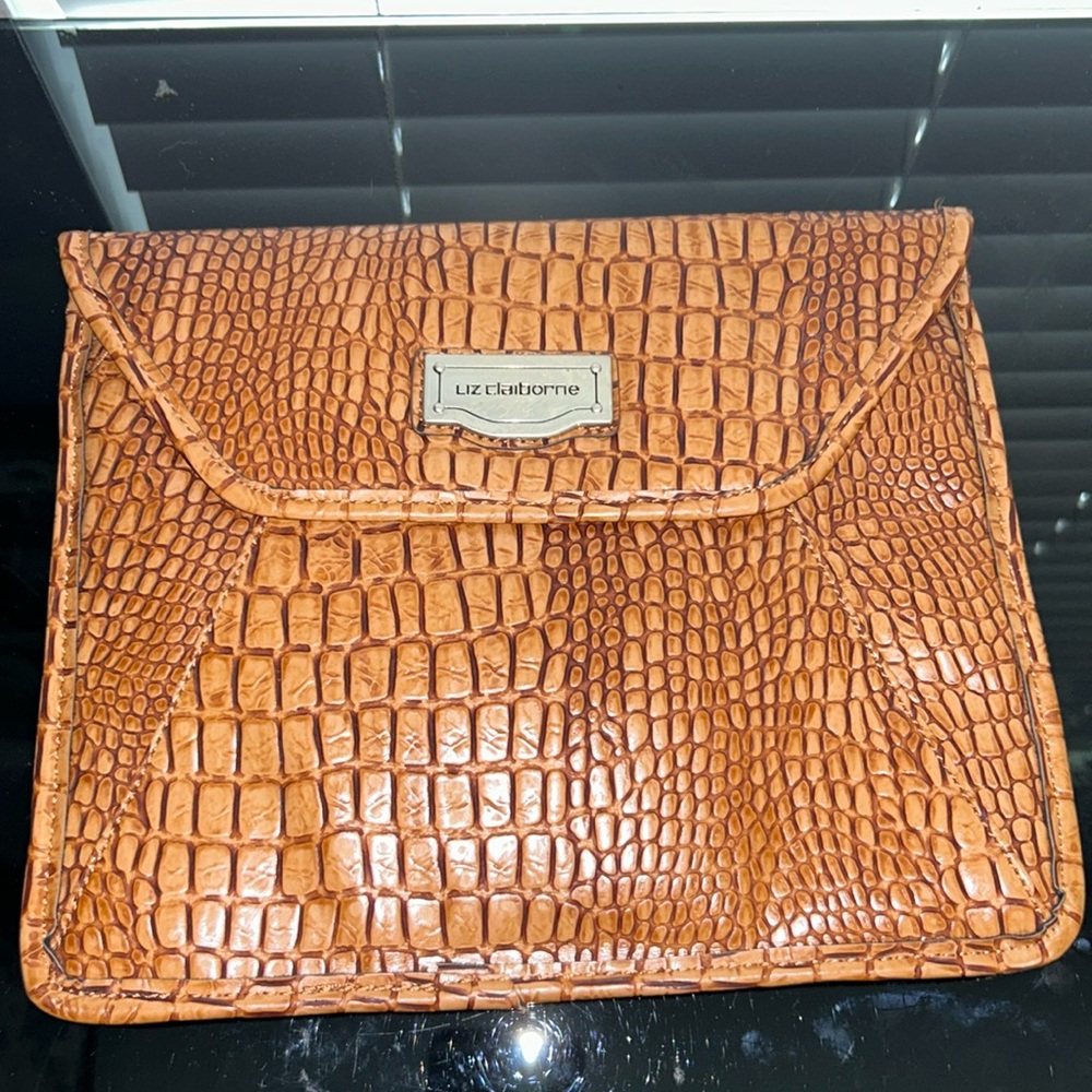Liz Claiborne croc style envelope clutch brown